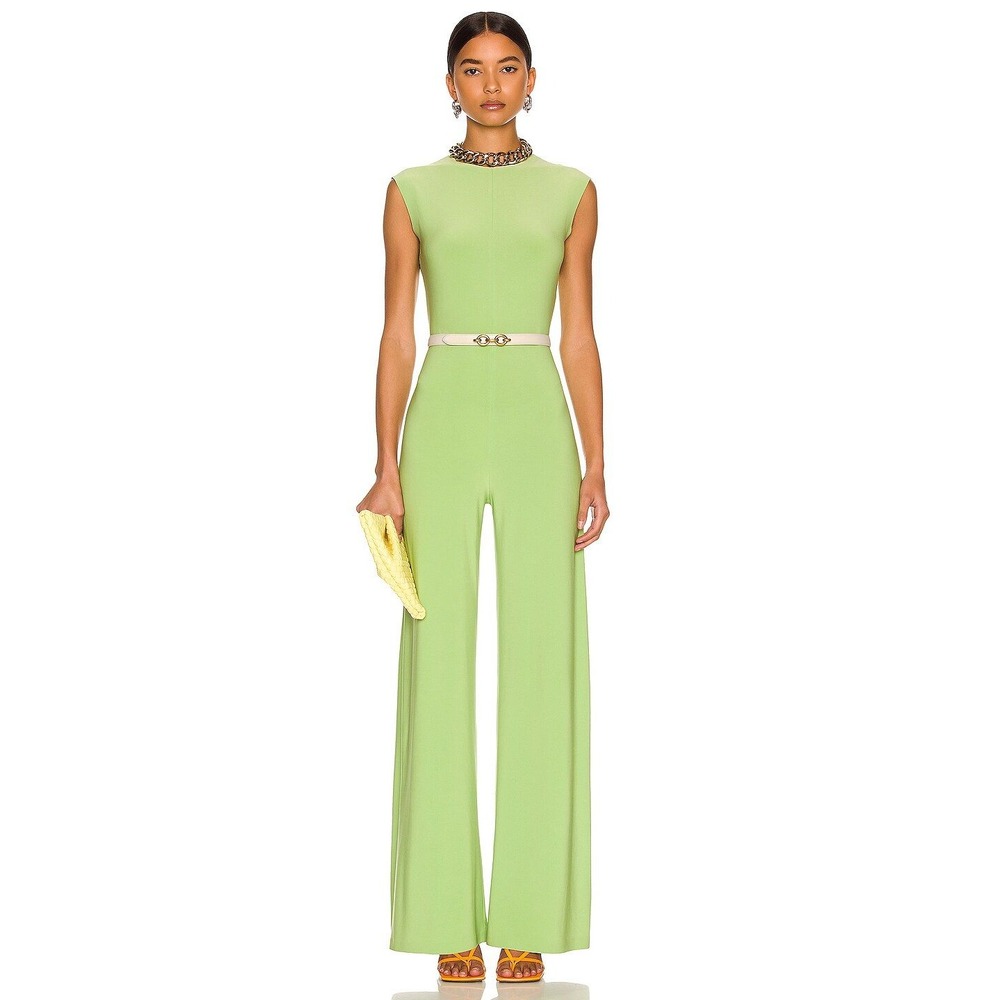 Norma Kamali Sleeveless Wide Leg Jumpsuit Lime Green Crew Neck XS